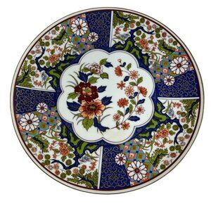 Vintage Old Imari Japan Dinner Plate Porcelain Floral Patchwork Gold Trim 10.25"